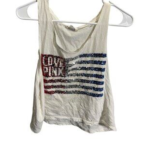 Victorias Secret PINK M American Flag Sequin Tank Top White‎
